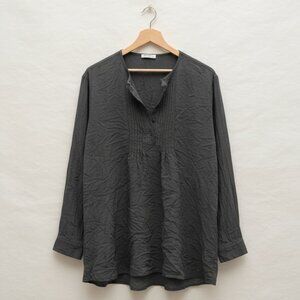 AIMAGE Gray Crinkle Tunic Shirt XXXL Casual Boho Long Sleeve Top